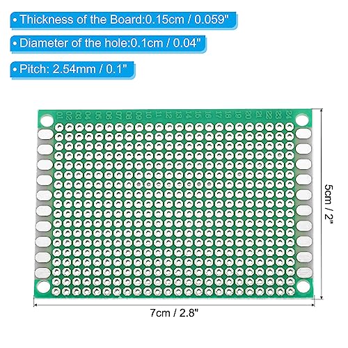 PATIKIL 2.8" x 2" PCB Board Circuit, 10 Pcs Prototype Perfboard Solder Boards for DIY Soldering and Electronic Project Circuit Boards Solderable Breadboard, Green