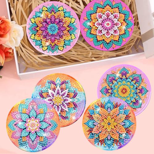 8 Pcs Diamond Art Coasters Kit for Adult with Holder, Diamond Coaster 4x4in - color: Mandala Coasters, size: 8 Pcs 4x4in