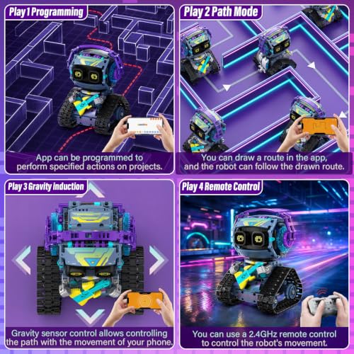 STEM Robot Building Kit 3 in 1 Guitarists Transporters Road Rollers Remote & App-Controlled Tracked Robotic Blocks Toys Set with LED Eyes & Sound Christmas Birthday Gifts for Boys Girls Age 6+ 433 Pcs - color: Blue