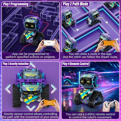 STEM Robot Building Kit 3 in 1 Guitarists Transporters Road Rollers Remote & App-Controlled Tracked Robotic Blocks Toys Set with LED Eyes & Sound Christmas Birthday Gifts for Boys Girls Age 6+ 433 Pcs - color: Blue