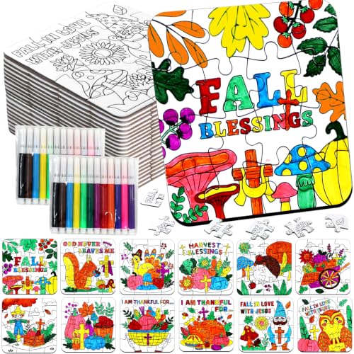 Thanksgiving Fall Crafts for Kids Religious Art Activities Blank Puzzle Toy - color: Fall Thanksgiving Christian Colorful
