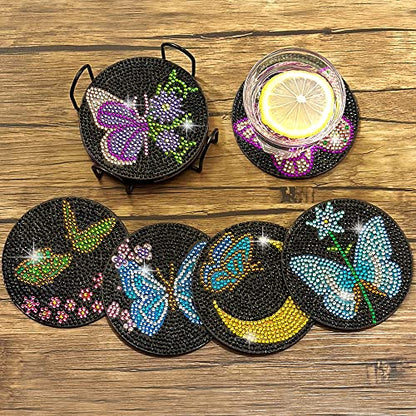 Vcekract 6 Pcs Butterfly Diamond Art Coasters Kit for Adults - color: Butterfly Coasters