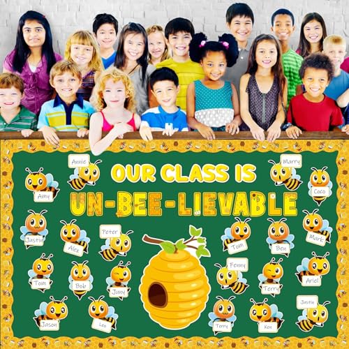 gisgfim Bee Bulletin Board Decoration Set Spring Summer Bee Sunflowers Borders Cutouts Decor for School Classroom Teacher Students Door Welcome Bulletin Board Craft Wall(Our Class is UN-BEE-LIEVABLE) - style: UN-BEE-LIEVABLE