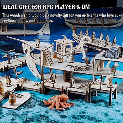CZYY DND Ship Miniature, 3-Level Wooden Naval Battle Terrain Map