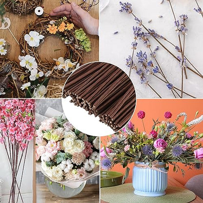 120 Pack Floral Wire Stems for Paper Flower Crafts - 2 Gauge, 16 Inch Artificial Wreath Making Supplies (Brown) - size: 2 Gauge Brown