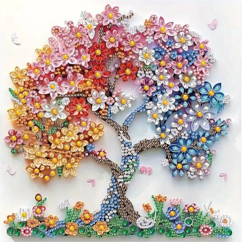5D Diamond Art Kits for Adults Beginner,Colorful Tree Diamond Painting Kits - color: Flower Tree