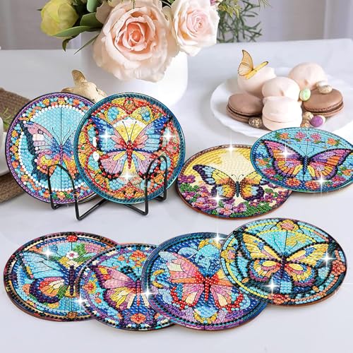 8 Pack Diamond Art Coasters,Butterfly Diamond Painting Coasters Kits - color: Butterfly Coasters
