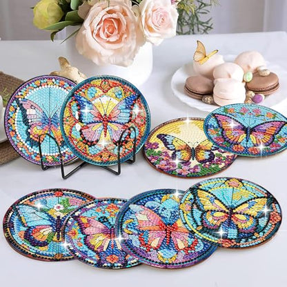 8 Pack Diamond Art Coasters,Butterfly Diamond Painting Coasters Kits - color: Butterfly Coasters