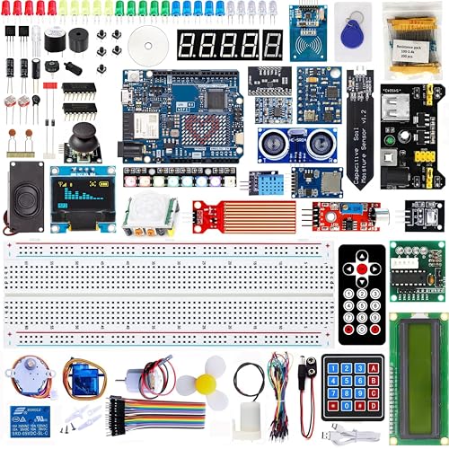 Uno R4 WiFi Super Starter Kit Compatible with Arduino IDE, Electronics Learning Set with Breadboard, Sensors & Circuit Board, DIY Robotics STEM Kit for Beginners, with Online Tutorials & Video Course