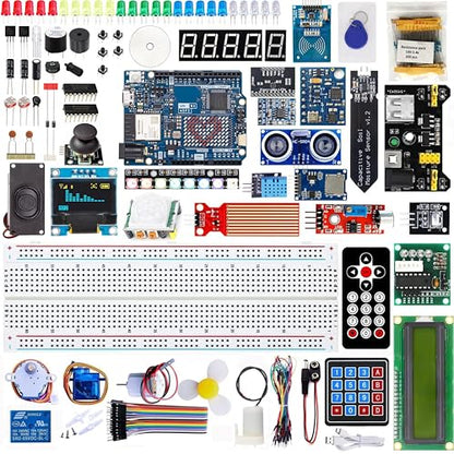 Uno R4 WiFi Super Starter Kit Compatible with Arduino IDE, Electronics Learning Set with Breadboard, Sensors & Circuit Board, DIY Robotics STEM Kit for Beginners, with Online Tutorials & Video Course