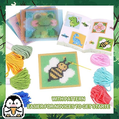 Pllieay 10-in-1 Cross Stitch Beginner Kit for Kids, Embroidery Kit - size: Animals