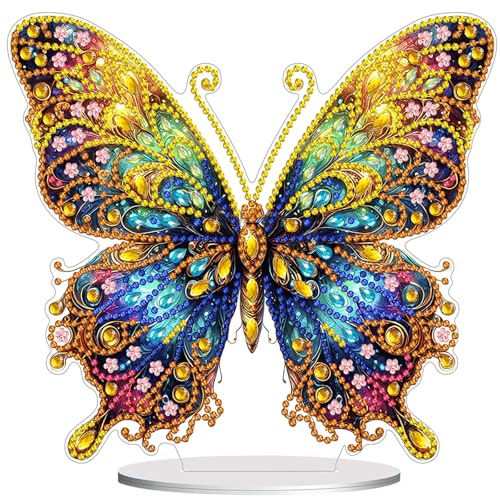 Diamond Painting Kits for Adults Beginners, 5D Full Drill Flowers and Butterfly Crystal Art Desktop Ornament, DIY Single Sided Home Office Desk Decor, Creative Craft Gift Set with Tools - color: Light Butterfly