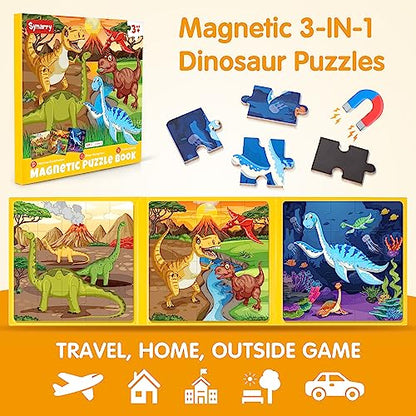 SYNARRY Magnetic Dinosaur Puzzle for Kids Ages 3-5, Travel Dinosaur Toys - style: Dinosaur