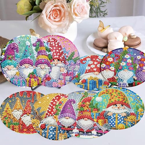 8 Pcs Diamond Art Coaster Kit for Adult with Holder, Diamond Coasters 4x4in - color: Gnomes Coasters, size: 8 Pcs 4x4in