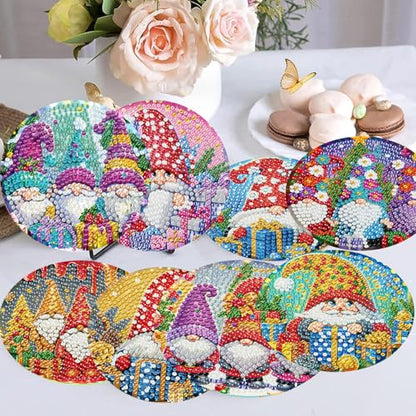 8 Pcs Diamond Art Coaster Kit for Adult with Holder, Diamond Coasters 4x4in - color: Gnomes Coasters, size: 8 Pcs 4x4in