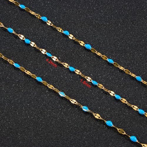 UMAOKANG Gold Plated Stainless Steel Blue Enamel Chain for Jewelry Making - color: Gold-Blue Enamel
