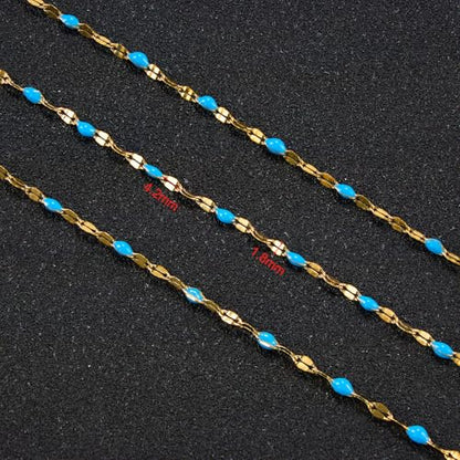 UMAOKANG Gold Plated Stainless Steel Blue Enamel Chain for Jewelry Making - color: Gold-Blue Enamel