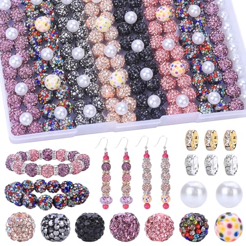 AIPRIDY Jewelry Making Beads Set, 300 PCS 10mm Rhinestone Clay Beads, 8mm Mixed Color Spacer Beads with Pearl and Floral Beads for DIY Jewelry Making (15# Mixed) - color: 15# Mixed