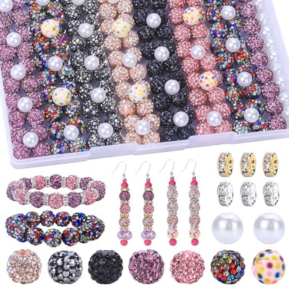 AIPRIDY Jewelry Making Beads Set, 300 PCS 10mm Rhinestone Clay Beads, 8mm Mixed Color Spacer Beads with Pearl and Floral Beads for DIY Jewelry Making (15# Mixed) - color: 15# Mixed