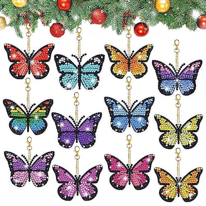 YUE ZHE 12 PCS Butterfly Diamond Art Kits for Adults Double Sided Diamond Art Keychains Butterfly DIY 5D Painting Keychains Kits for Adults Beginners DIY Crafts - color: Butterfly