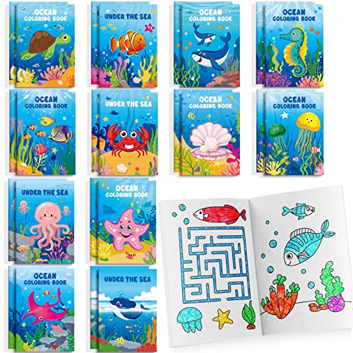 BenLouis 24 Pcs Under the Sea Mini Coloring Books for Kids Party Favors - style: Ocean