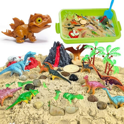 Carolart Dinosaur Sensory Bin, Sand Kit with Glow Dinosaurs & Sand - style: Dinosaur