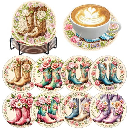 8 Pack Diamond Art Coasters, Boots Diamond Painting Coasters - color: Boots Coasters