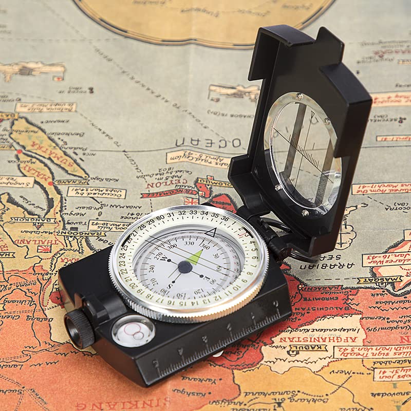 COSTIN Multifunctional Compass, Metal Military Waterproof High Accuracy Compass with Map Measurer, Distance Calculator,Bubble Level Perfect for Outdoor Activities, Matte Black - size: 1 Count (Pack of 1)