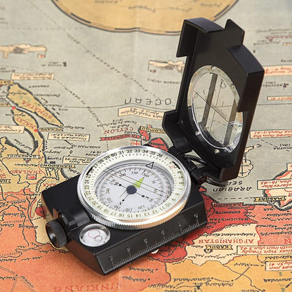 COSTIN Multifunctional Compass, Metal Military Waterproof High Accuracy Compass with Map Measurer, Distance Calculator,Bubble Level Perfect for Outdoor Activities, Matte Black - size: 1 Count (Pack of 1)