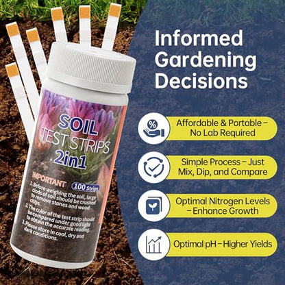 AAwipes Soil pH & Nitrogen Test Kits 2 in 1 Soil Testing Kits with Test Tube 100 Pcs Test Soil for Garden Lawn Grass Flower Vegetable Compost Nutrients Plants (J02-100)