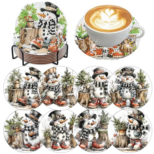 XUCNWL 8 PCS Christmas Diamond Art Coasters Kit, Scarf Snowman, 4X4 Inch - color: Christmas-1