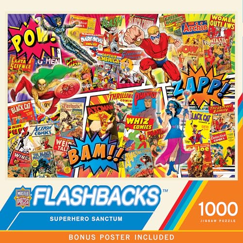 MasterPieces 1000 Piece Collage Jigsaw Puzzle for Adults - Superhero Sanctum - Fun Vintage Comic Book Covers - 19.25"x26.75" - style: Superhero Sanctum