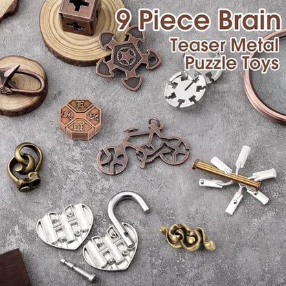 Wettarn 9 Pcs Metal Brain Teasers 3D Steel Puzzle Set, Fresh Style - style: Fresh Style
