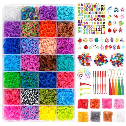 INSCRAFT Rubber Band Refill Kit: 18,950+ Rubber Bands in 37 Colors, S-Clips, Beads, Backpack Hooks, Tassels and More, DIY Friendship Bracelet Making Kits, Christmas Birthday Gift for Kids