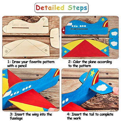 Gejoy 8 Packs Wooden Airplane Kits Balsa Wood Model Plane Toy Bulk