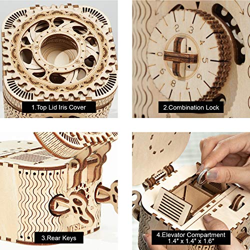 ROKR 3D Wooden Puzzle Password Box Model Kits for Adults and Teens to Build Combination Lock Mechanism Christmas/Birthday