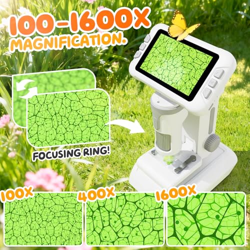 1600X Kids Microscope, 1080P Digital Microscope with 4.0" Screen