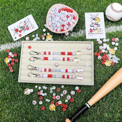 Tuhangcc 500 Pcs Baseball DIY Keychain Making Kit, Adjustable Letter Alphabet Beads Strings,8 Charm 16 Cards with Lobster Clasps & Strings for Sport Theme Party Favor Gift (Baseball) - color: Baseball