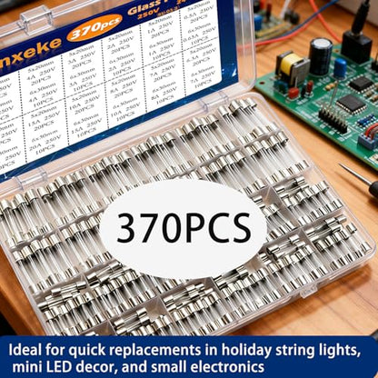 24 Values 370pcs Fast Blow Glass Fuses Assortment Kit 250V 0.5A 1A 2A 3A 4A 5A 6.3A 7A 8A 10A 15A 20A 5X20MM 0.63A 1A 2A 3A 4A 5A 7A 8A 10A 15A 20A 25A 6X30MM 250V Fast-Blow Glass Fuses Set - size: 370PCS kit