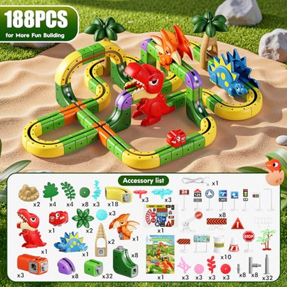 Upgrade Magnetic Train Set: 188PCS 3D Infinity Racer Electric Train Set for Kids Flexible Cube Track Anti-Gravity Dinosaur Train Toys Gifts for 3 4 5 6 7 8-12 Year Old Boys Girls - size: Deluxe Set(188PCS)