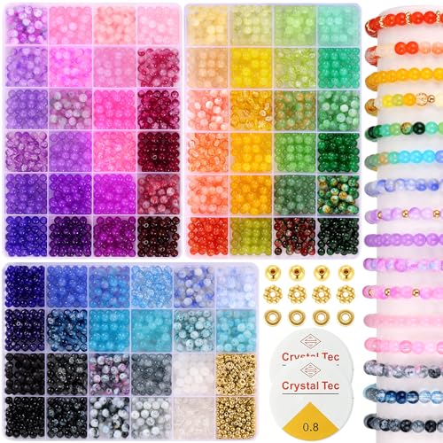 Glass Beads for Bracelets, 2700pcs 70 Colors Glass Beads for Jewelry Making - size: 6mm