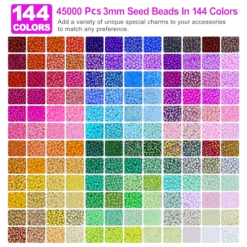 Redtwo 3mm 45000pcs Glass Seed Beads Kit