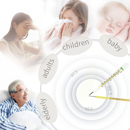 ℉ & ℃ Oral Thermometer for Adults and Kids 2PCS - Glass Basal Body Thermometer - Rectal Body Thermometer for Baby - Non Digital Infrared Thermometer - Accurate Easy Reading by AiBi TECH