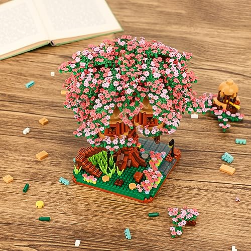 NEWABWN Cherry Blossom Bonsai Tree Mini Micro Building Set, Japanese Sakura Tree House Model Sets for Adults, Flowers House Mini Bricks Building Kit, Creative Gift Toys for Teens 14 (2138PCS) - style: B