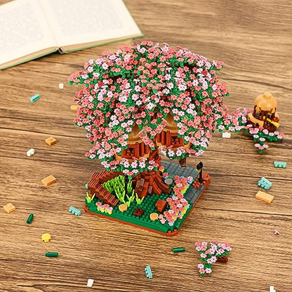 NEWABWN Cherry Blossom Bonsai Tree Mini Micro Building Set, Japanese Sakura Tree House Model Sets for Adults, Flowers House Mini Bricks Building Kit, Creative Gift Toys for Teens 14 (2138PCS) - style: B