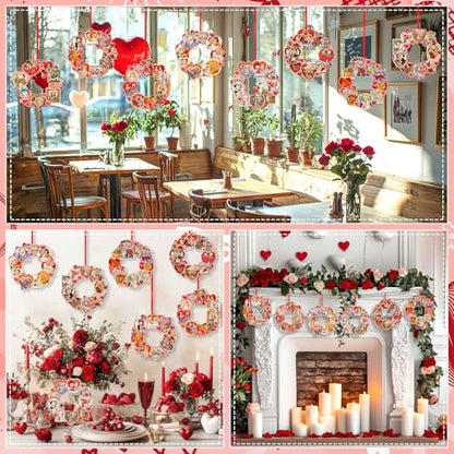 Hollowfly 48 Sets Vintage Valentine DIY Wreath Craft Kit for Kids Classroom - style: Vintage Valentine's Day