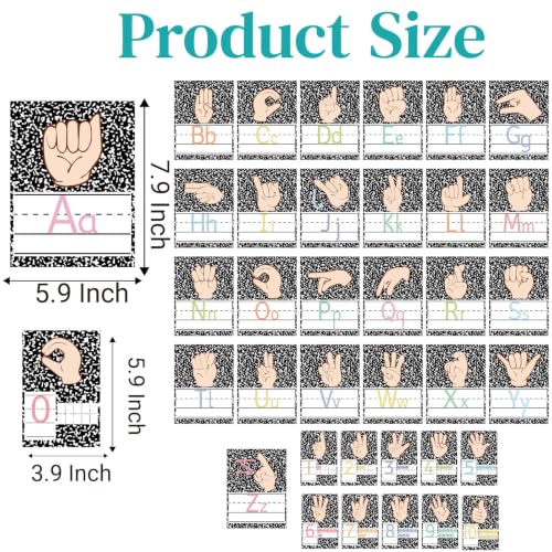37 Pcs Composition ASL Alphabet Cards Number Line and ABC Sign Language Flash Cards Posters for Composition Note Classroom Wall (Composition ASL) - color: Composition Asl