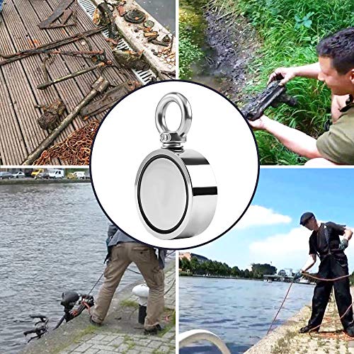 Double Sided Neodymium Magnet Fishing Kit with 480lbs Strength and Eyebolt for River Lake Hunting Indoor Outdoor (1.8in Dia) - style: LNM48-3