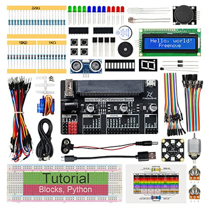 Freenove Super Starter Kit for BBC Micro:bit (Not Included, Works with V1 & V2), 266-Page Detailed Tutorial, 191 Items, 38 Projects, Blocks and Python Code - color: Without Micro Bit