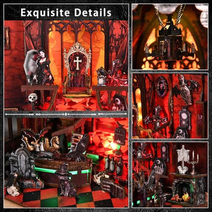 ACOCO Book Nook Kit with LED Light – DIY 3D Wooden Puzzle Miniature Dollhouse Kit, Gothic Book Nook, Bookshelf Decor Craft Gift for Adults, Teens & Book Lovers